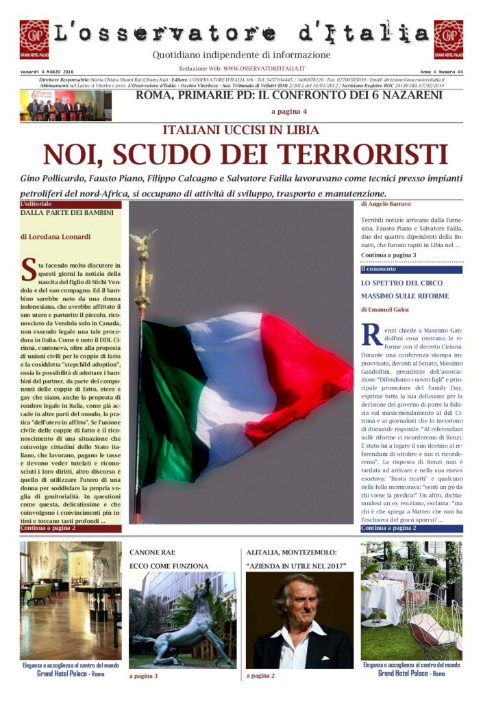 L'osservatore d'Italia edizione del 4 Marzo 2016